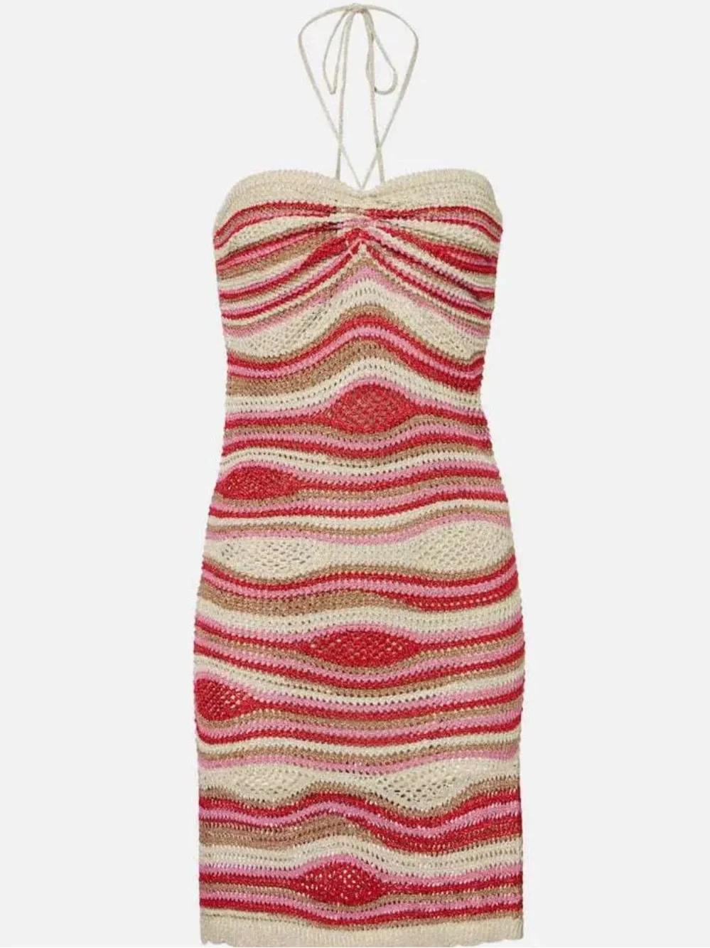 Striped Crochet Halter Tube Top in Beige, Pink & Red - Picture 7 of 8